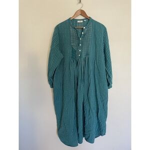L.L. Bean Dobby Pintuck Nightgown. Size XL Petite‎ Teal/White 100%Cotton Granny